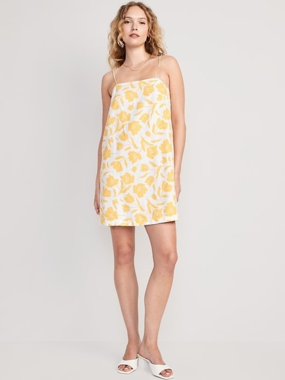 Old Navy Yellow Floral Mini Linen Blend Dress Size Small